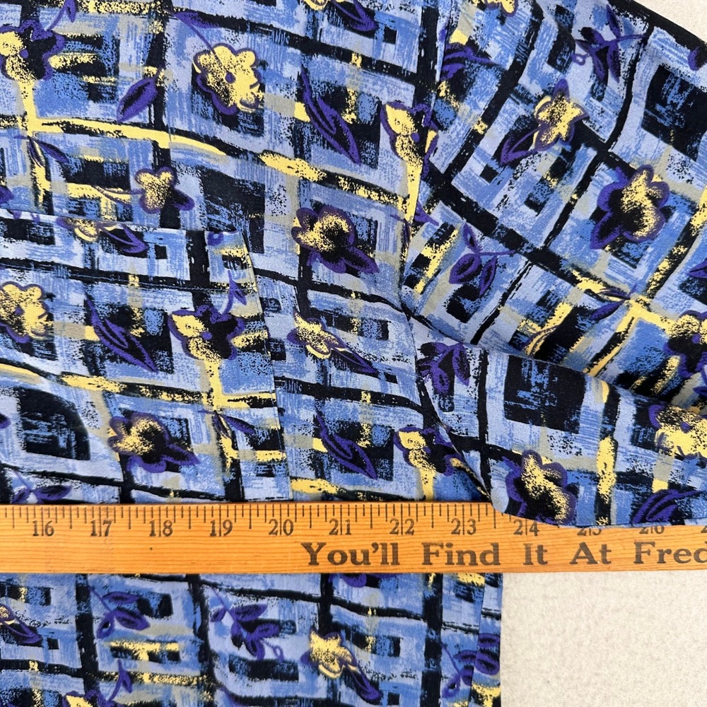 Vintage Camp Shirt Mens Medium Blue Abstract Print Rayon 80s Direction Vacation - Picture 7 of 9